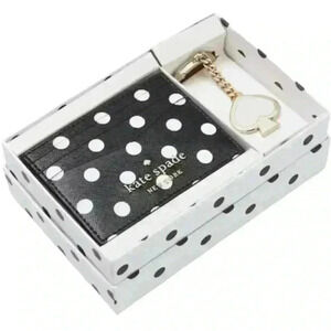 Kate Spade Cheers Boxed Cardholder And Keyfob Set in Black/White NWT